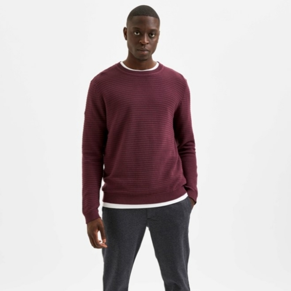 Selected Homme Men “Masei” Knit Crew Neck in Maroon Burgundy color size L - Picture 5 of 17
